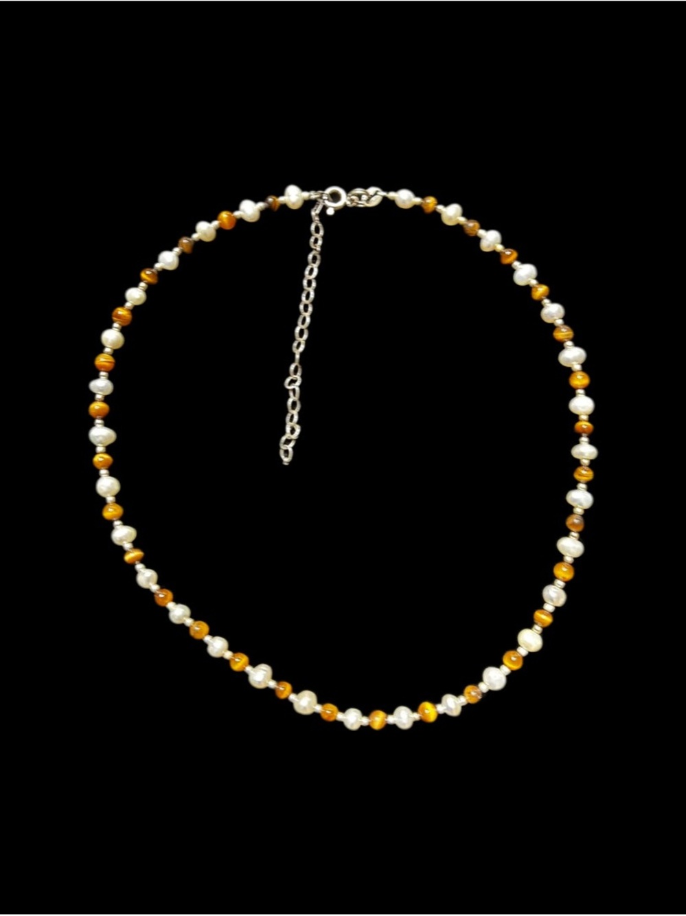 Necklace Amber Color & Pearl(Faux?) EUC Beaded Choker 925